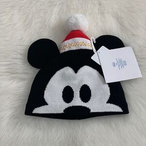 Disney Black and White Mickey Mouse Beanie with Red Pom for Kids 7-10 yrs